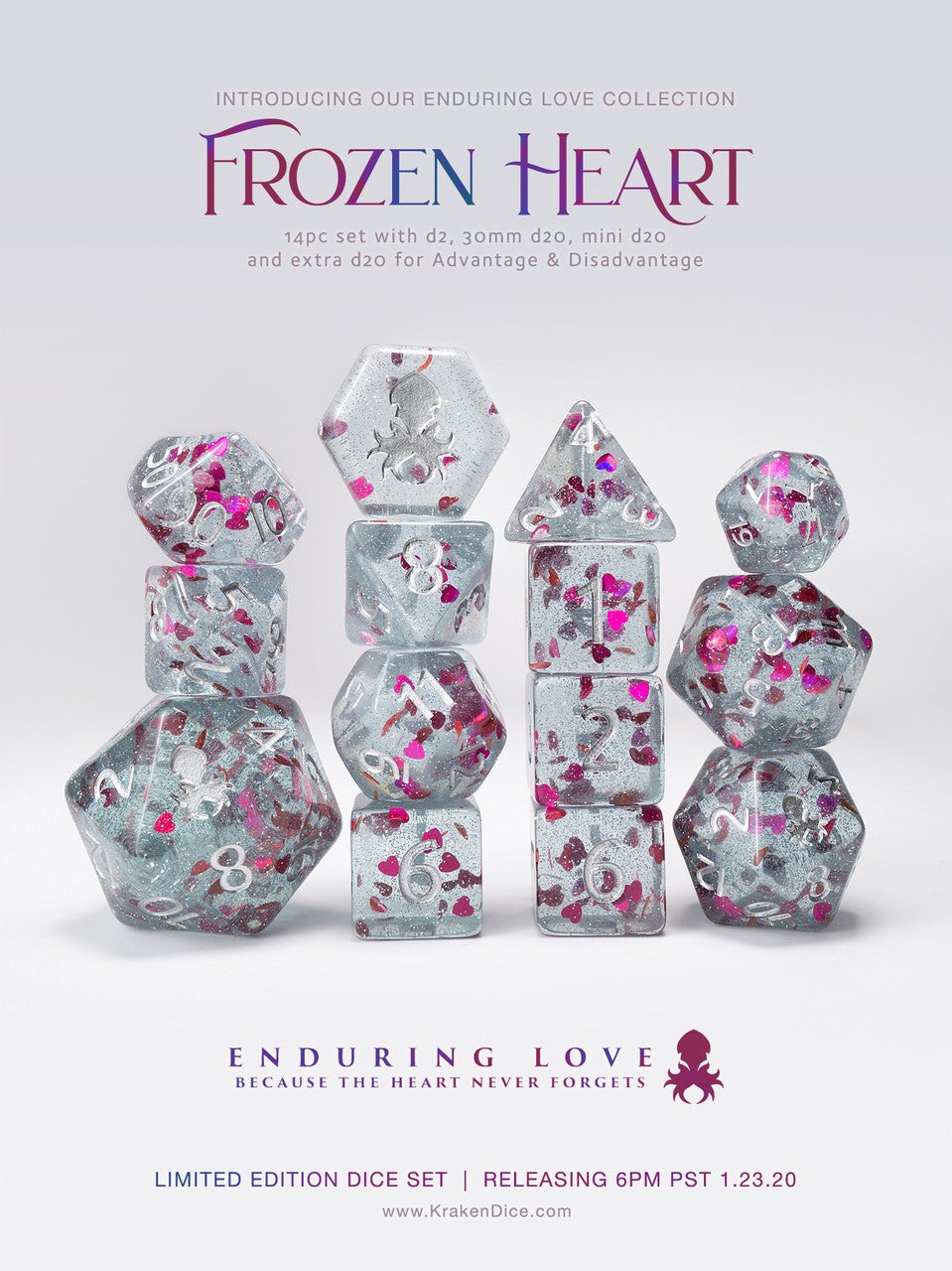 Frozen Heart - Blue with Red Hearts 14pc Limited Edition Dice Set